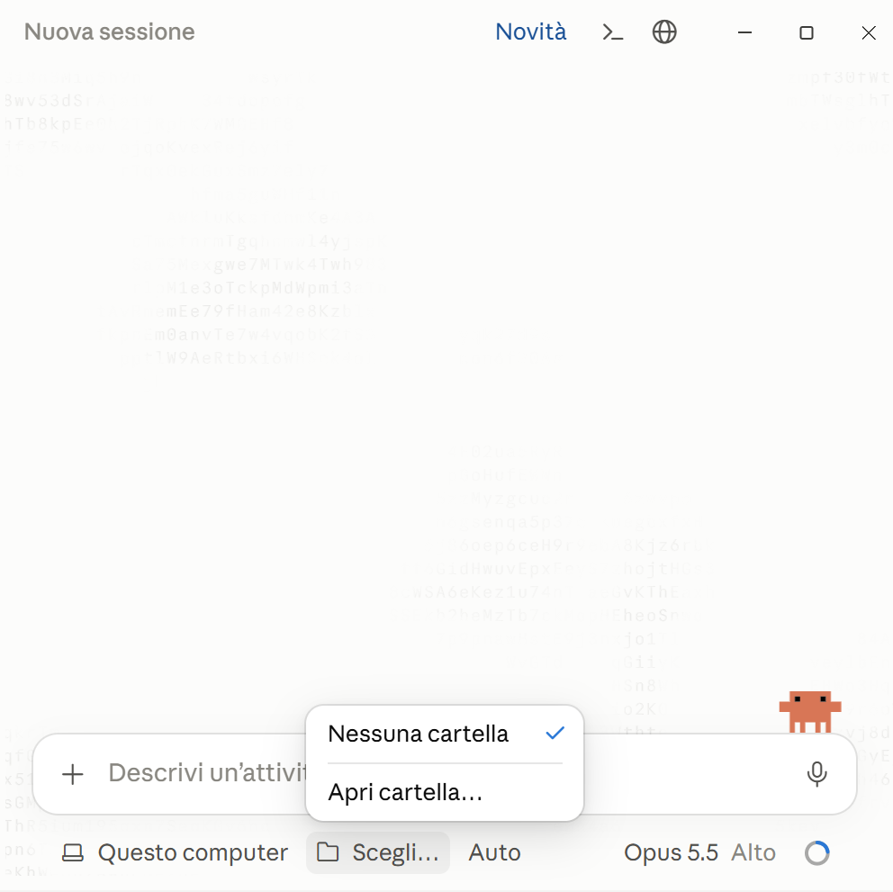 scelta della cartella nell'app Claude