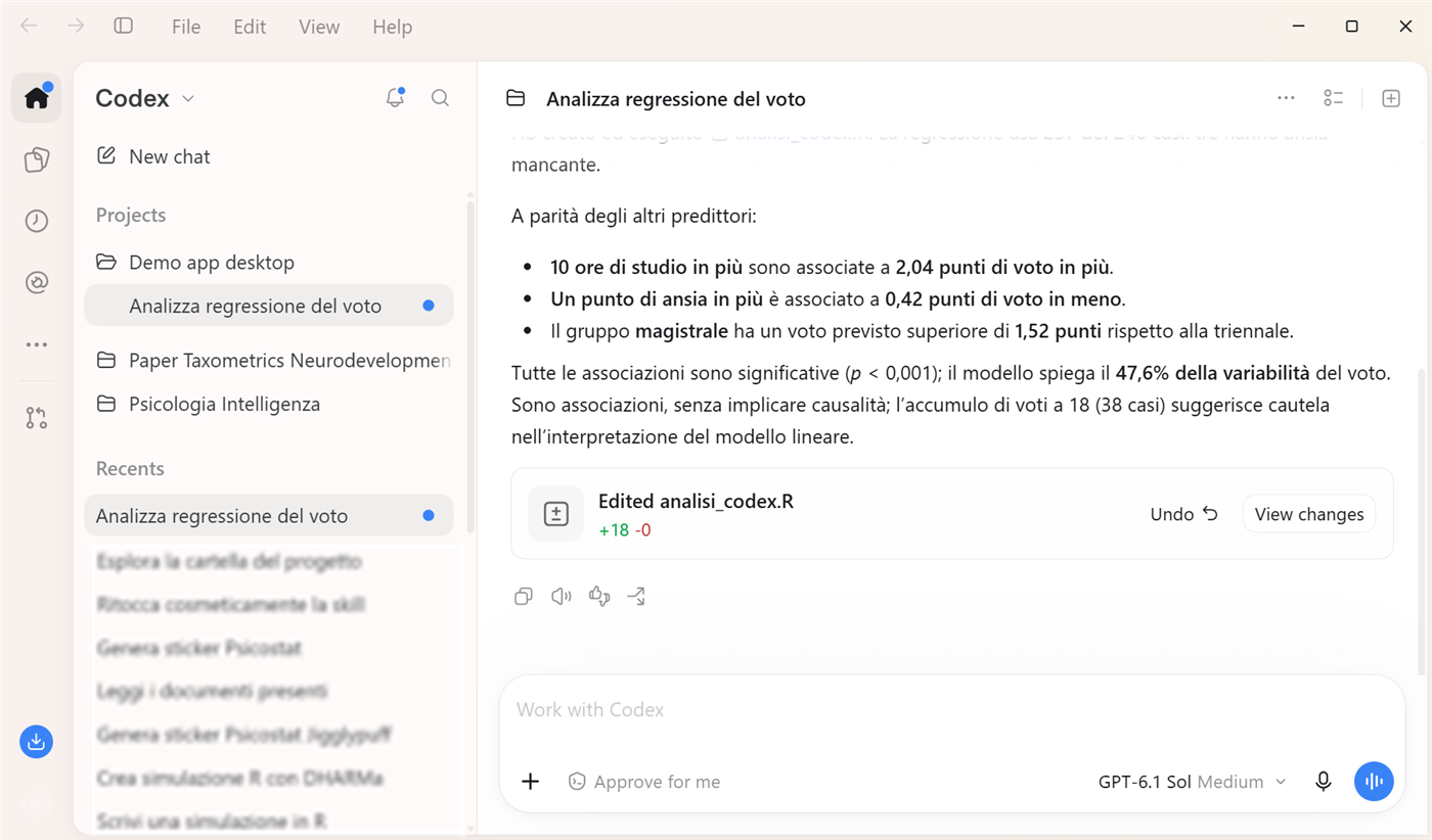 risultato nell'app Codex
