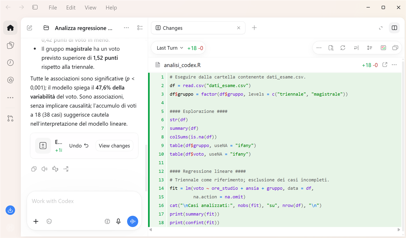 modifiche nell'app Codex