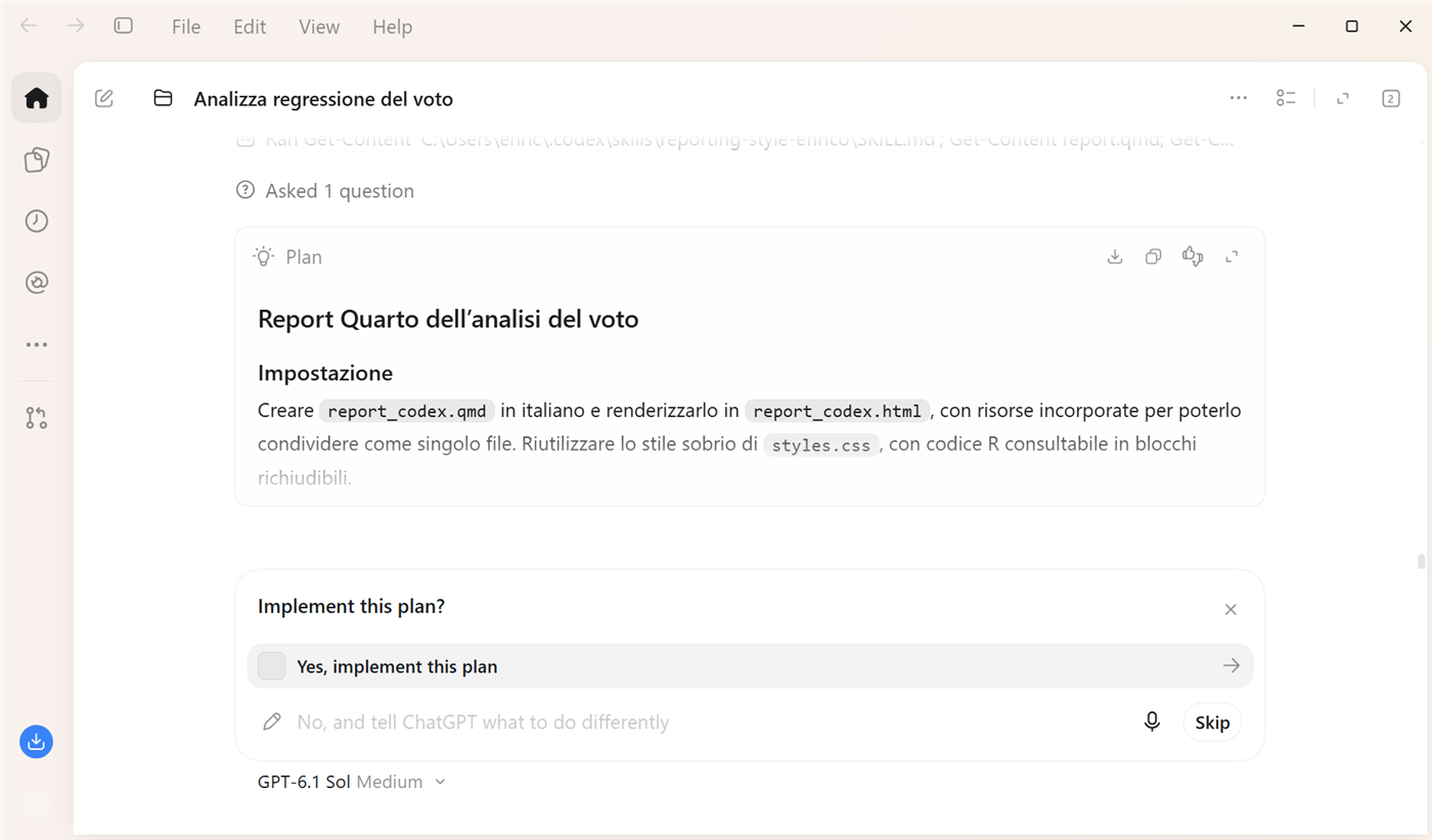 piano nell'app Codex