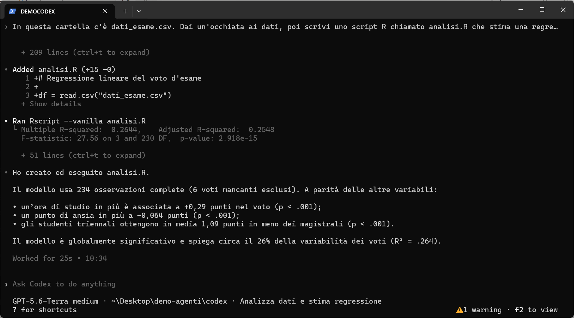 Codex esegue l'analisi