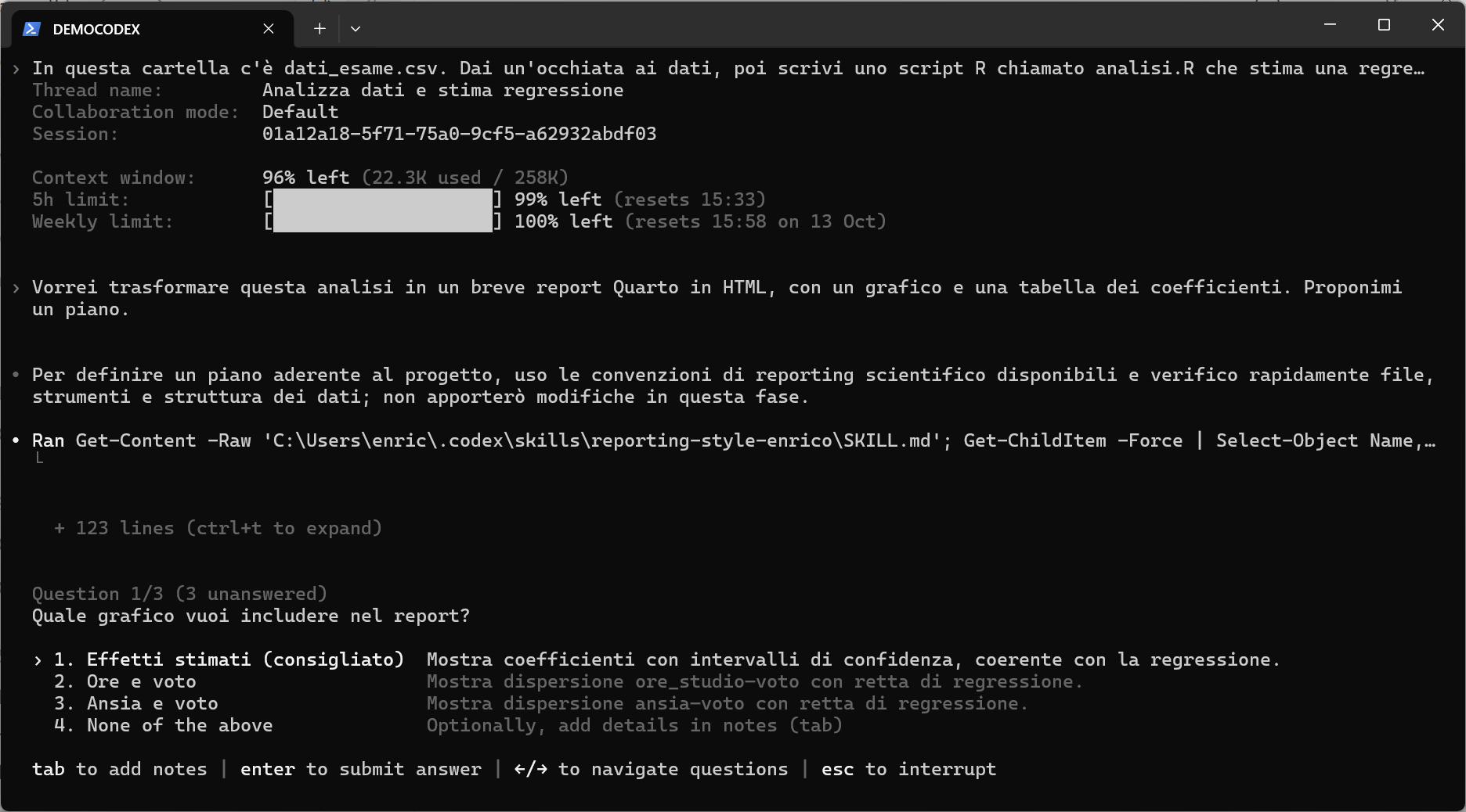 domande in plan mode